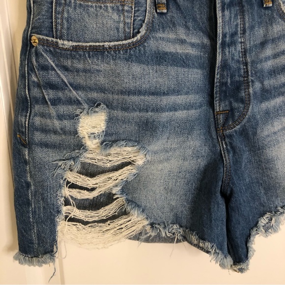 GOOD AMERICAN Bombshell Denim Shorts Jeans Ripped High Rise Distressed SZ 4 27" - Picture 6 of 13